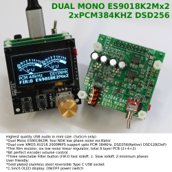 Dual Mono ES9018K2M XMOS DSD DXD 2x384khz USB Audio DAC with Bit-perfect volume control