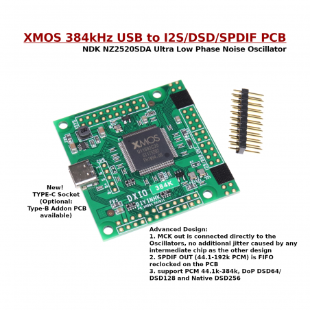 XMOS 384kHz DXD DSD256 high-quality USB Type-C to I2S/DSD/SPDIF PCB