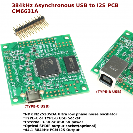 384kHz Asynchronous USB to I2S/SPDIF CM6631A PCB