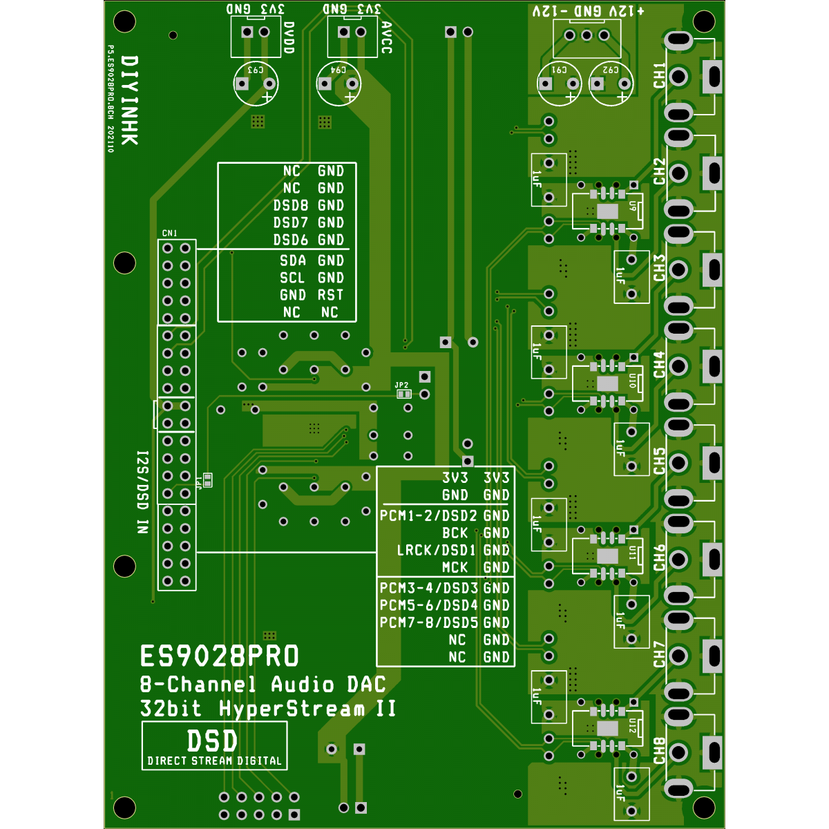 8 Channels 384kHz 32bit ES9028PRO PCM DXD DSD Audio DAC