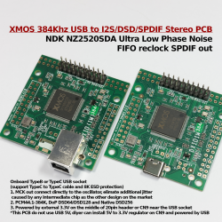 XMOS 384kHz DXD DSD256 high-quality USB Type-C to I2S/DSD/SPDIF Stereo PCB 2024