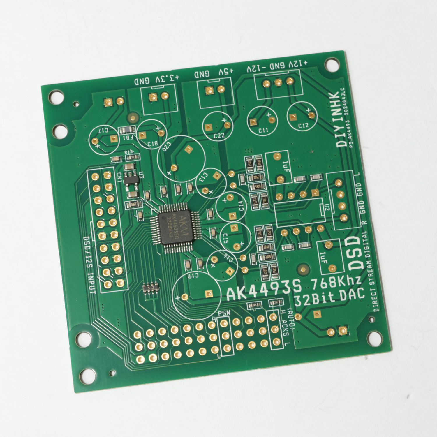 768kHz/32Bit AK4493SEQ DAC BARE PCB, I2S/DSD input 65x65